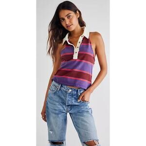 We The Free Walking On Sunshine Striped Distressed Racerback Tank Top Collar XS